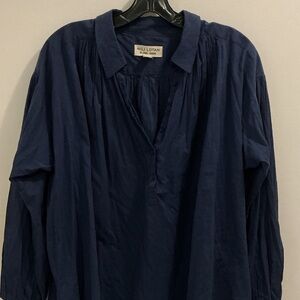 Nili Lotan Navy Gathered Button-Front Blouse